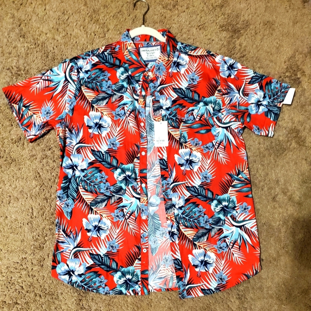 MEN BUTTON DOWN HAWAII THEMED SHIRT BY FREE PLANET SIZE XL